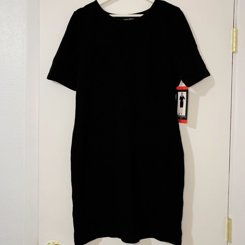 Mario Serrani Black Mid Sleeve Figure Midi Dress
